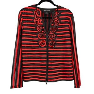 Becky & Bobby Womens L Black Red Striped Mesh Rose Jacket Whimsygoth Art to wear